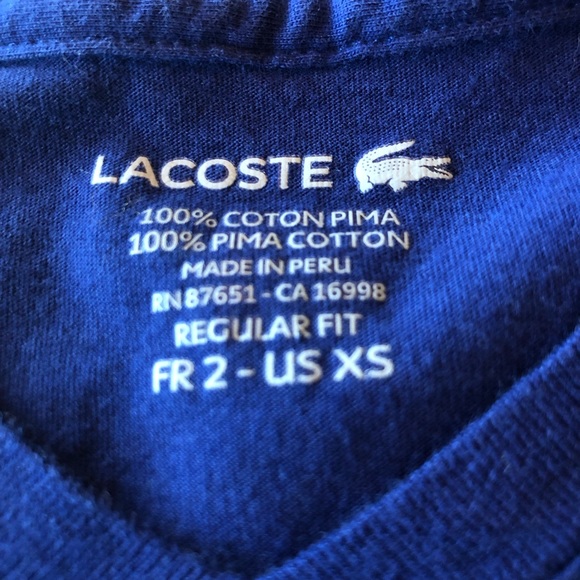 Lacoste Men's V-Neck Pima Cotton Jersey T-Shirts (2) Red & Blue Size XS EUC - Picture 4 of 7